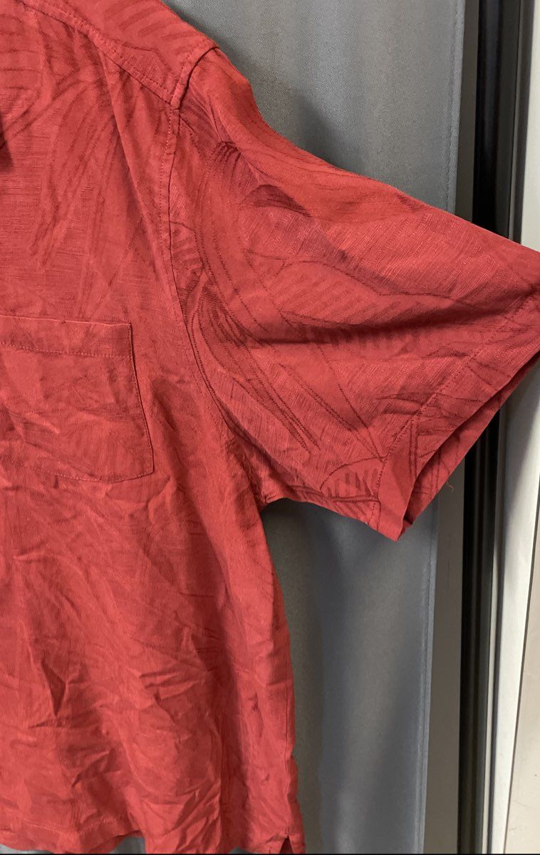Tommy Bahama Men's Red Silk Blend Tonal Tropical Jacquard Camp Shirt Sz XXL