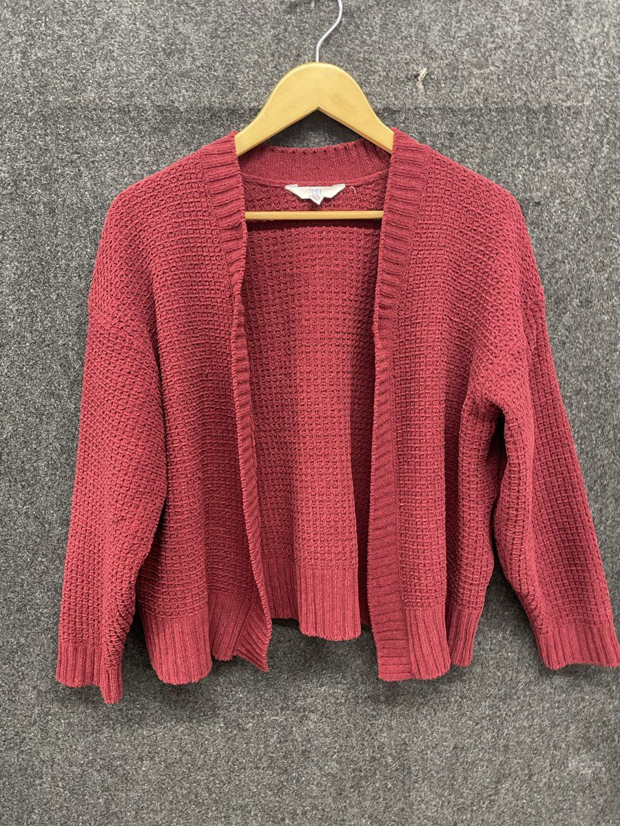 Time and Tru Women's Burgundy Open Front Waffle Knit Cardigan Sweater Sz M 8-10