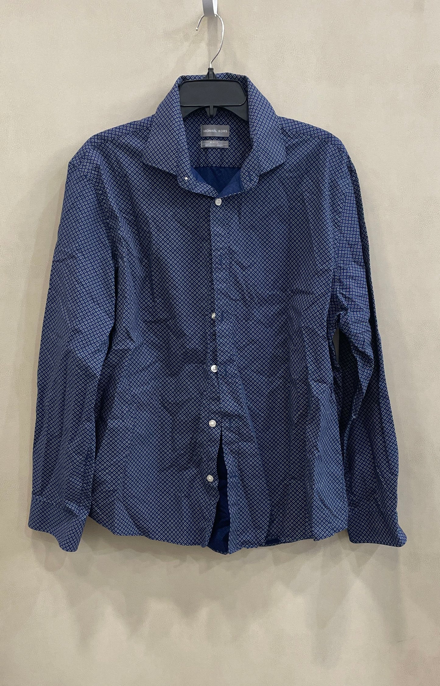 Michael Kors Men's Blue Geometric Slim Fit Untucked Button Down Shirt Sz XL