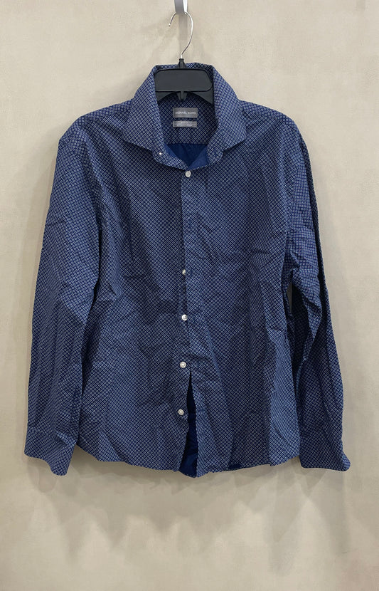 Michael Kors Men's Blue Geometric Slim Fit Untucked Button Down Shirt Sz XL