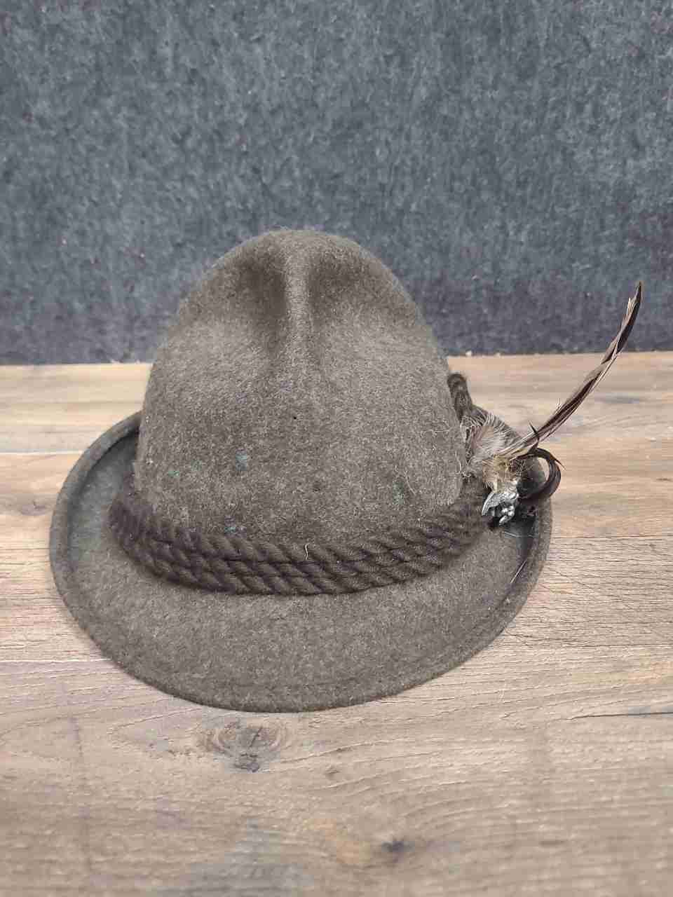 Vintage Allgauer Lodenhut Alpine Tyrolean Wool Felt Hat Feather Rope Band
