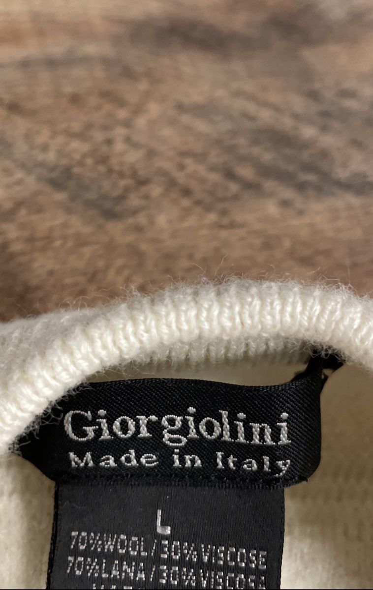 Vintage Giorgiolini Men's Sweater Cream Textured Wool Blend Made in Italy Sz L