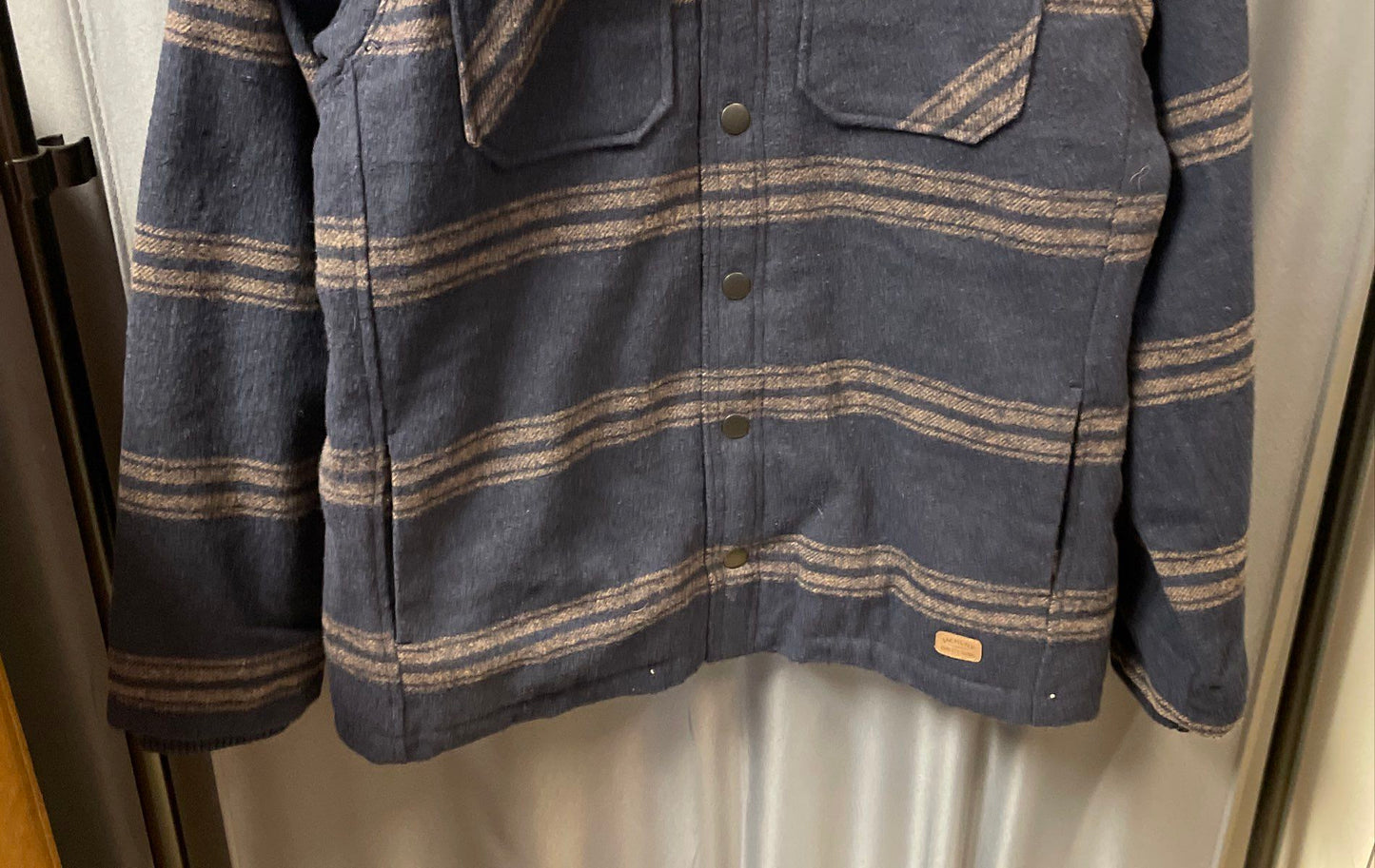 Jachs New York Men's Blue Striped Sherpa Lined Wool Blend Coat Jacket Sz L