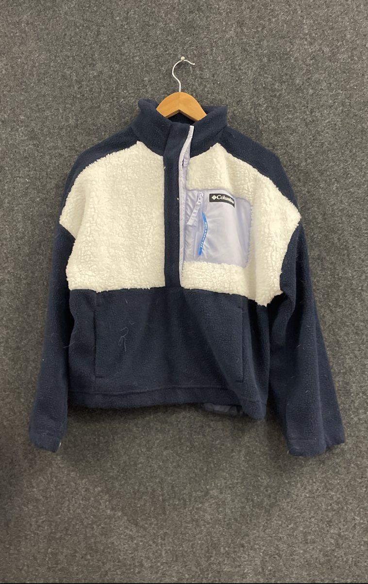 Columbia Women's Navy White Colorblock Sherpa Quarter Snap Fleece Jacket Sz M