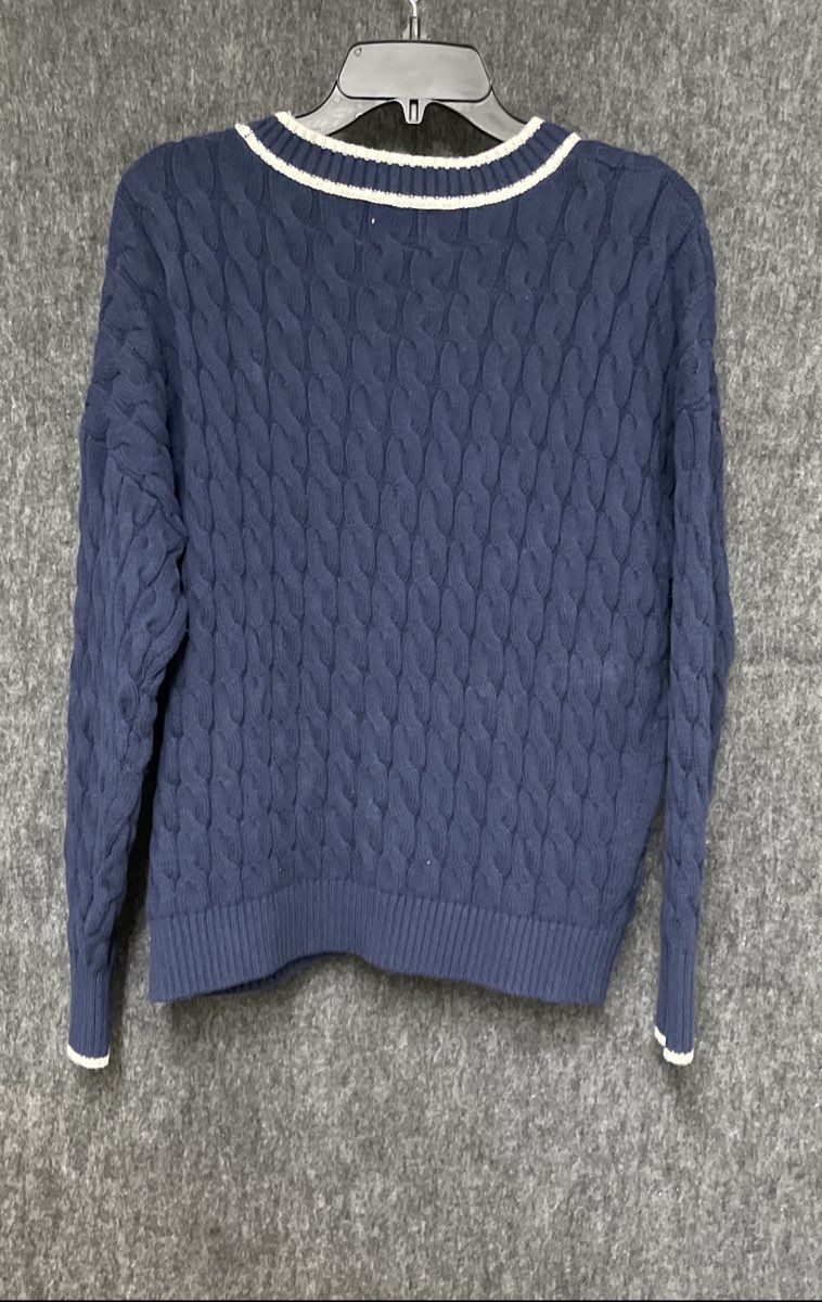 Old Navy Women's Navy Blue White Slouchy Cable-Knit Cardigan Sweater Sz M