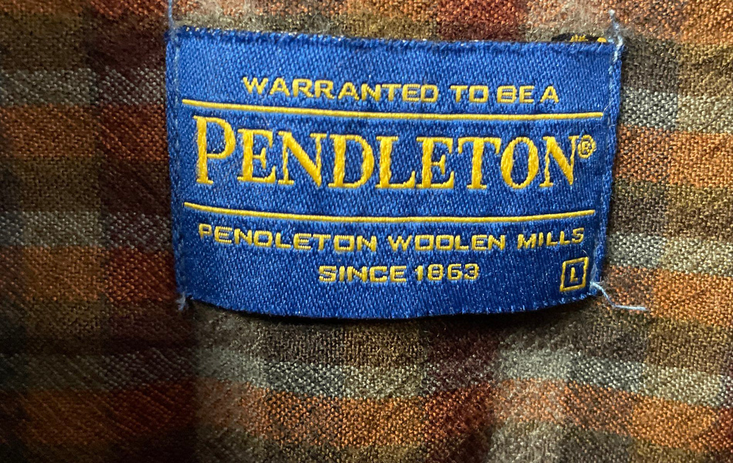 Pendleton Men's Brown Blue Plaid 100% Wool Button Down Shirt Sz L