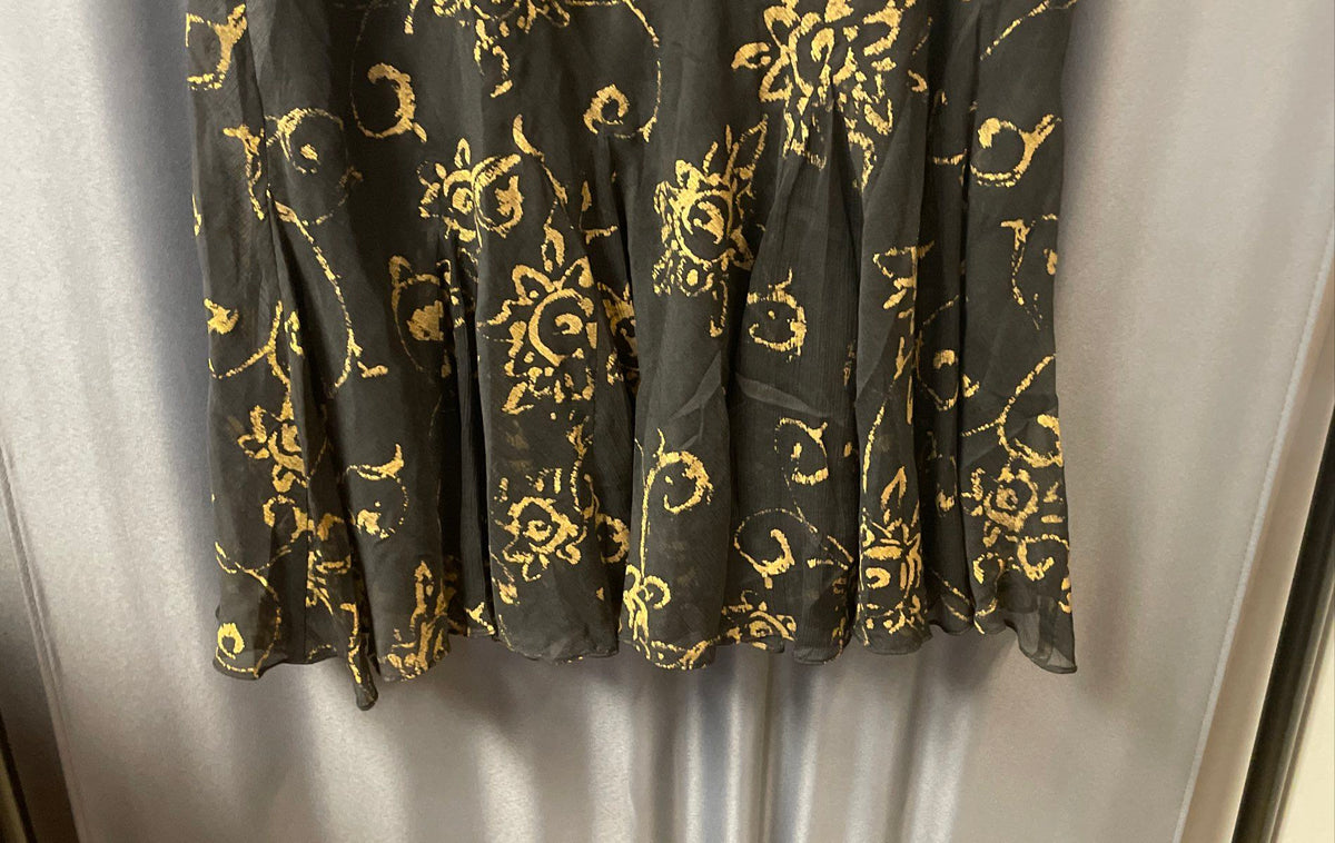 Lauren Ralph Lauren Women's A-Line Skirt Black Gold Floral Print Poly Sz L