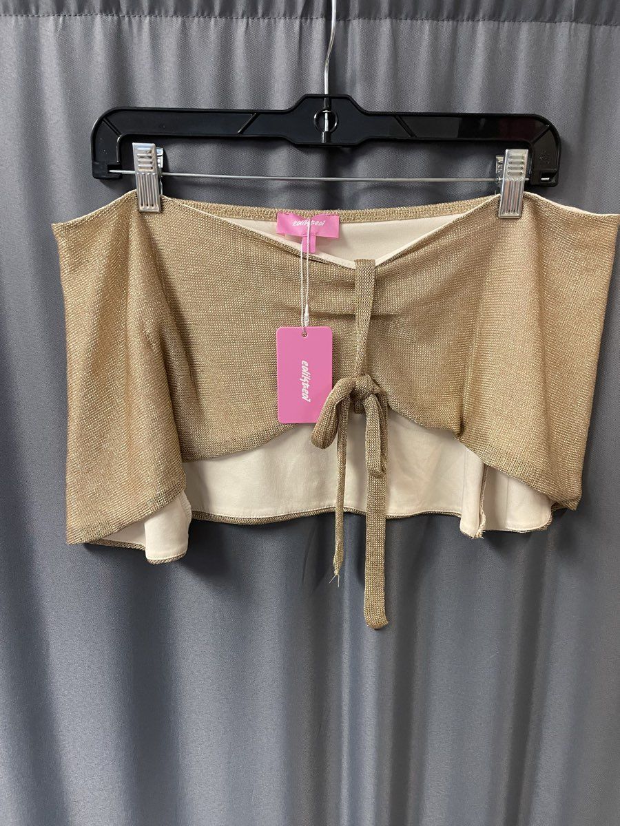 Edikted Women's Gold Metallic Mesh Mini Skirt Tie Front NWT Size S