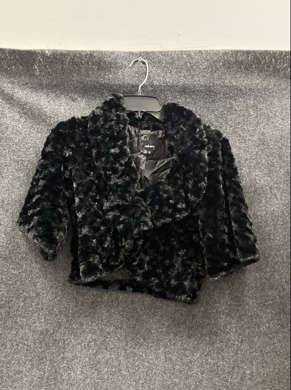 Takara Women's Black Faux Fur Cropped Jacket Bolero Shrug Evening Coat Size S