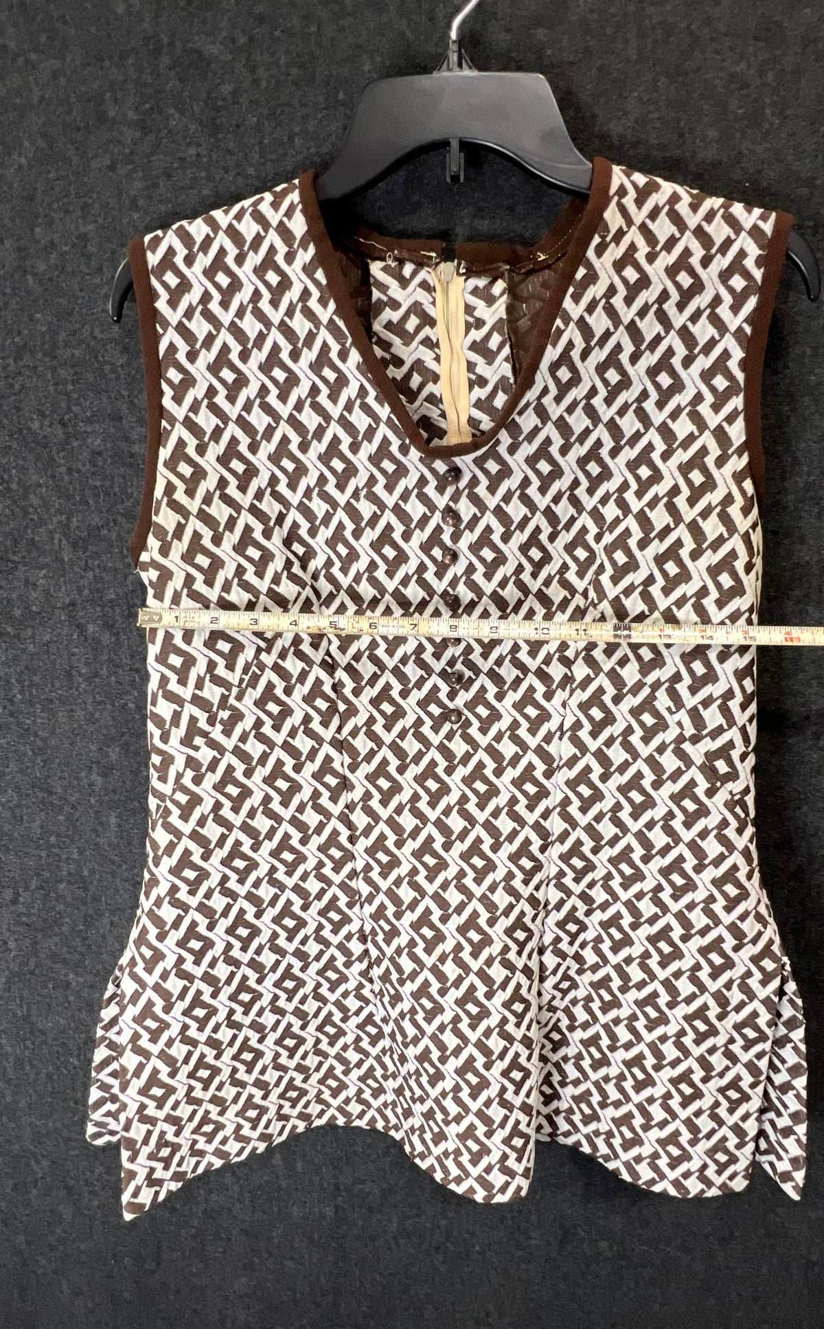 Vintage 70s Women's 2-Piece Tunic Top & Pants Set Brown White Geometric
