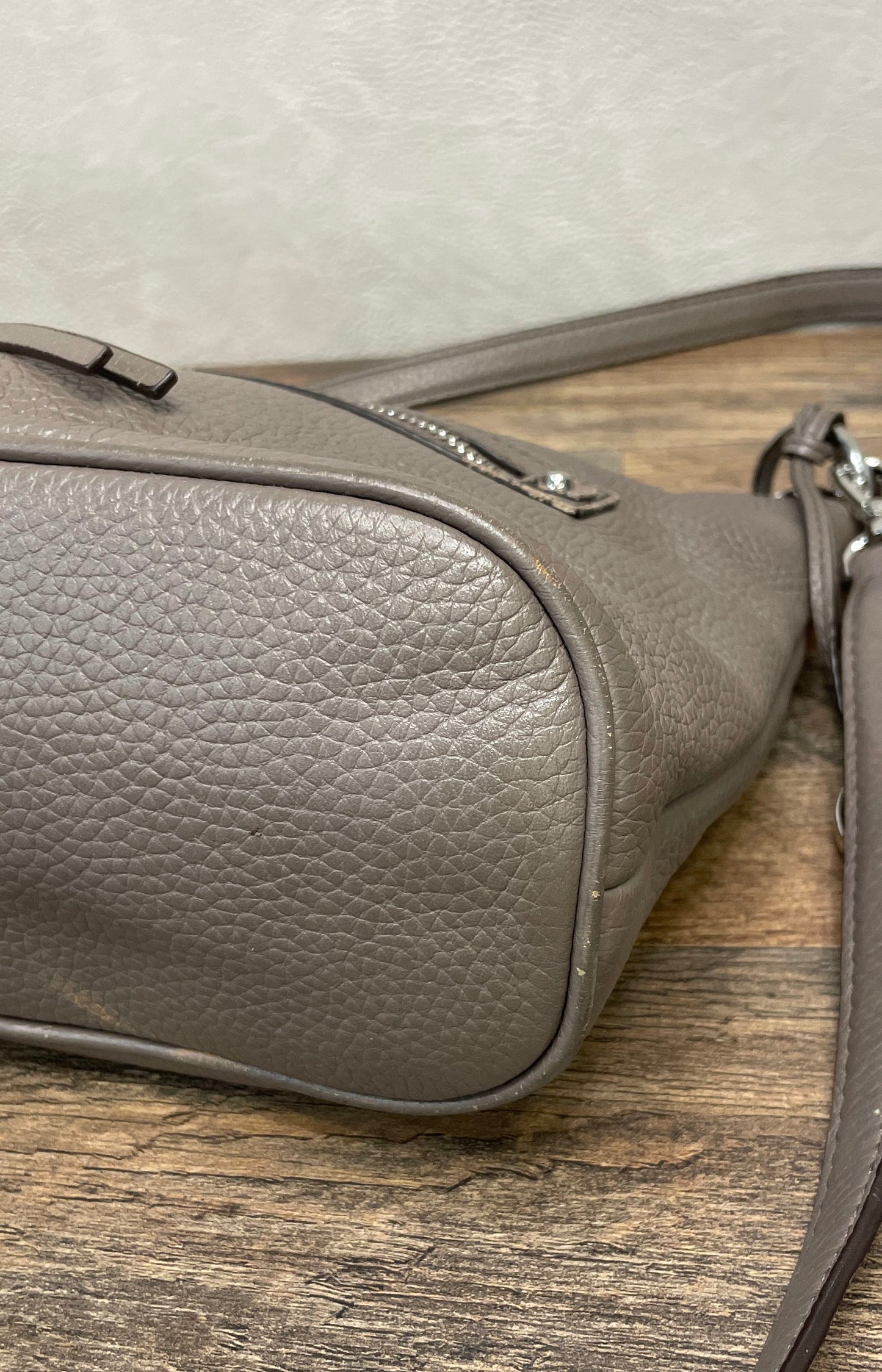 Michael Kors Taupe Pebbled Leather Bedford Crossbody Bag Silver Hardware