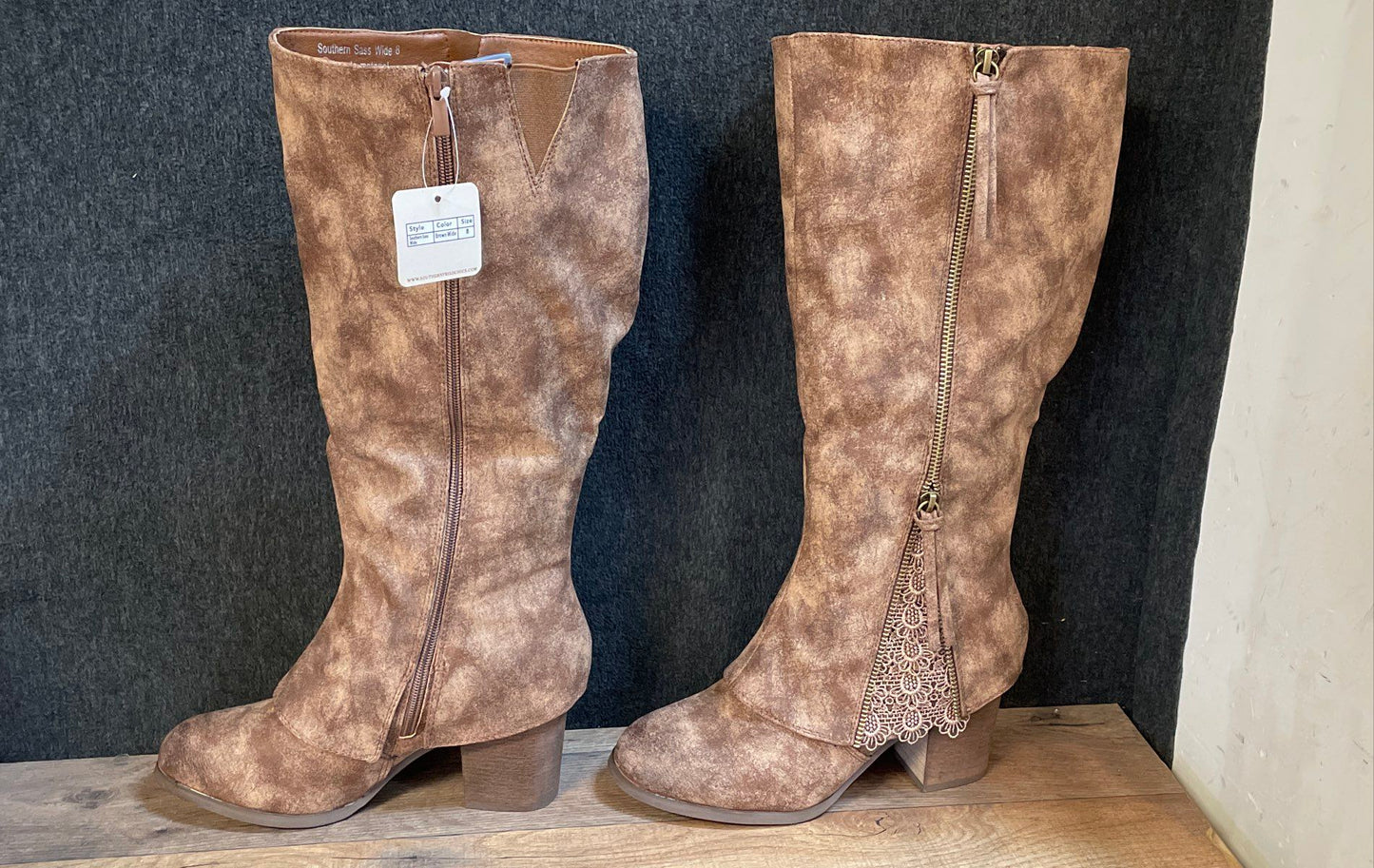 Southern Fried Chics Southern Sass Brown Distressed Knee High Boots Size 8 Wide