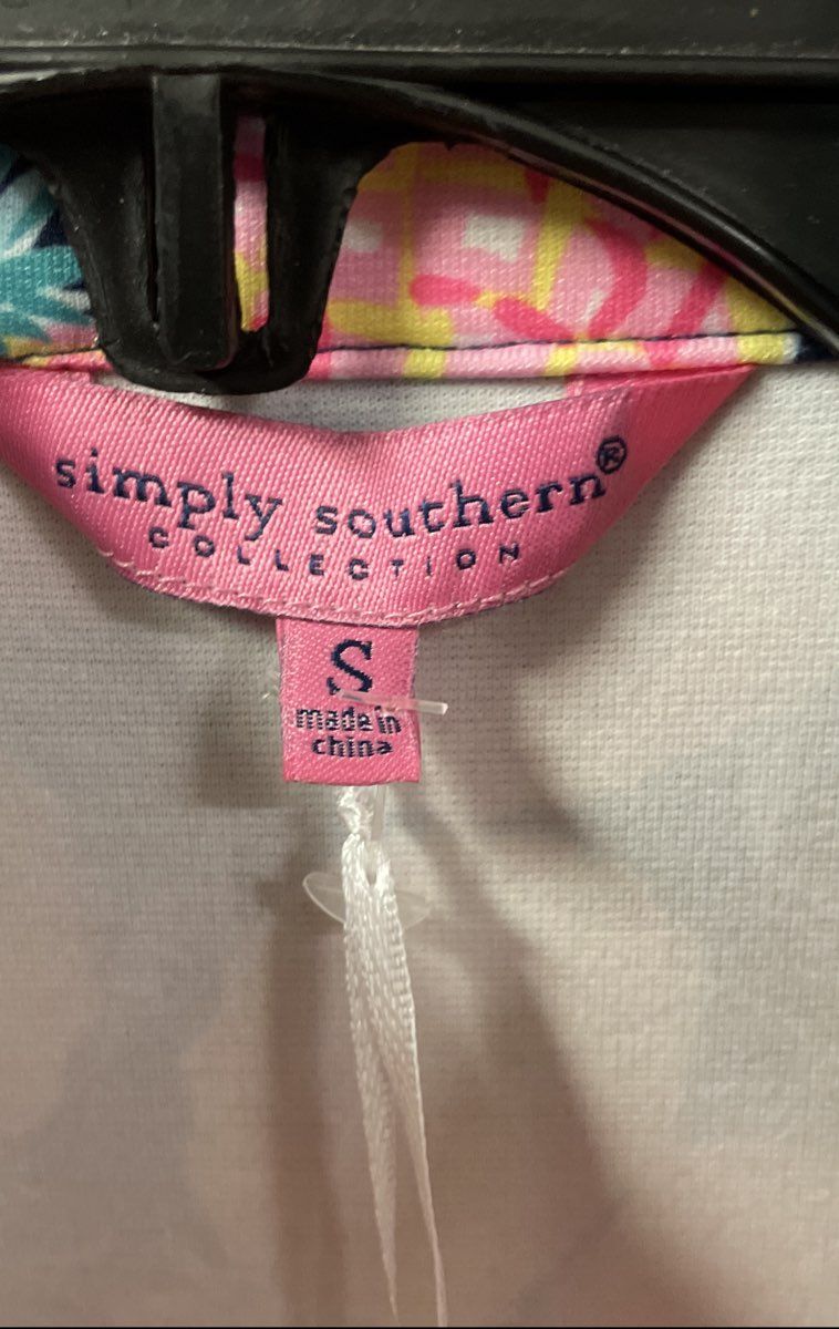 Simply Southern Women's Pineapple Tunic Dress Pink Navy Sleeveless Rickrack Sz S