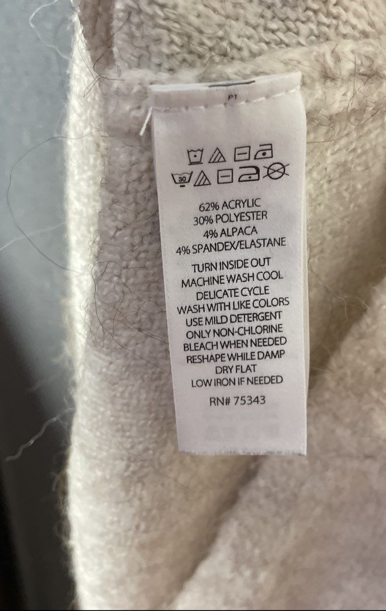Yet Again Women's Cowl Neck Sweater Cream Oatmeal Alpaca Blend High Low Hem XS