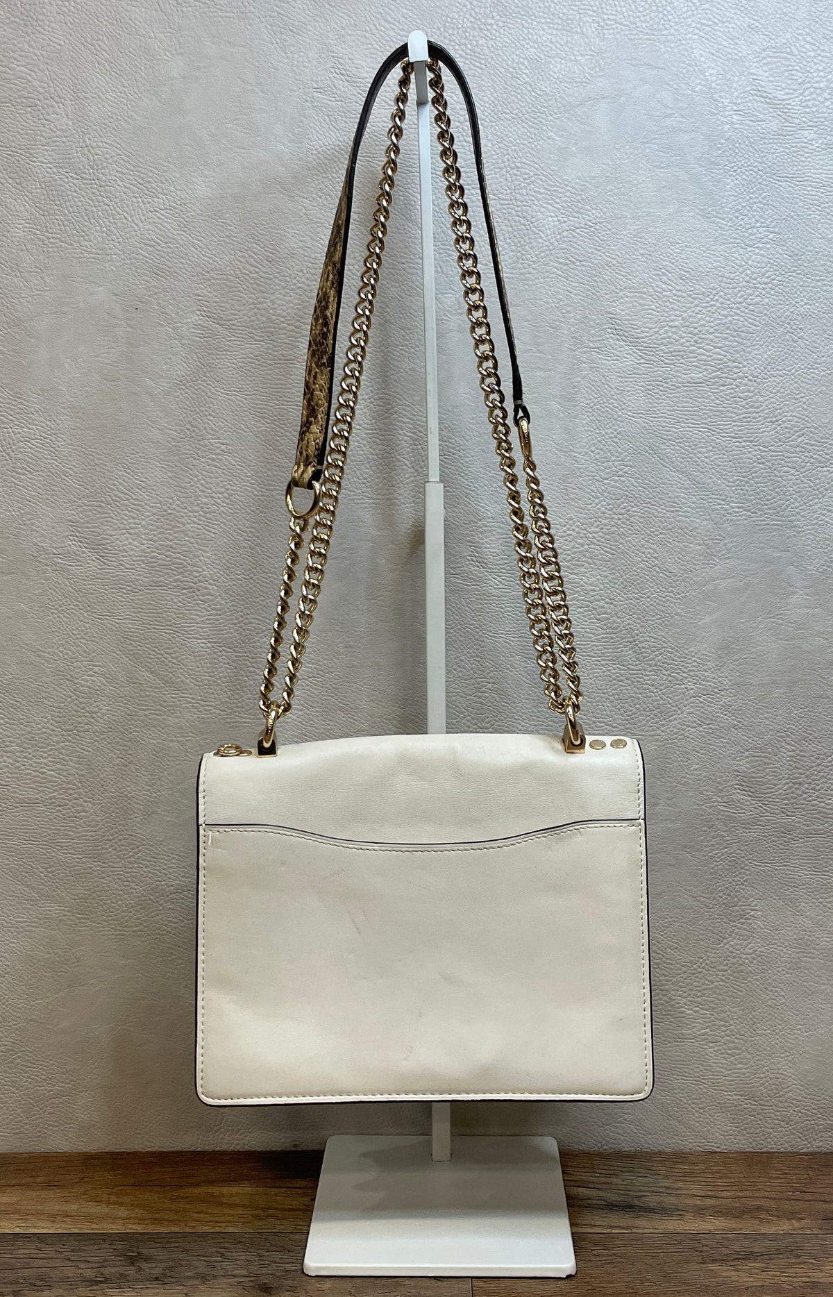 Coach White Leather Signature Canvas Snake Print Parker Shoulder Bag Gold 1424