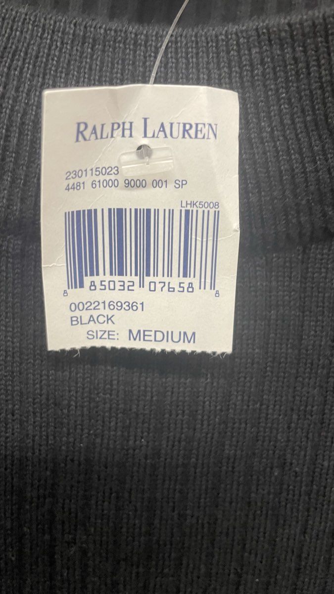 Lauren Ralph Lauren Women's Black Ribbed Short Sleeve Sweater Gold Logo Sz M NWT