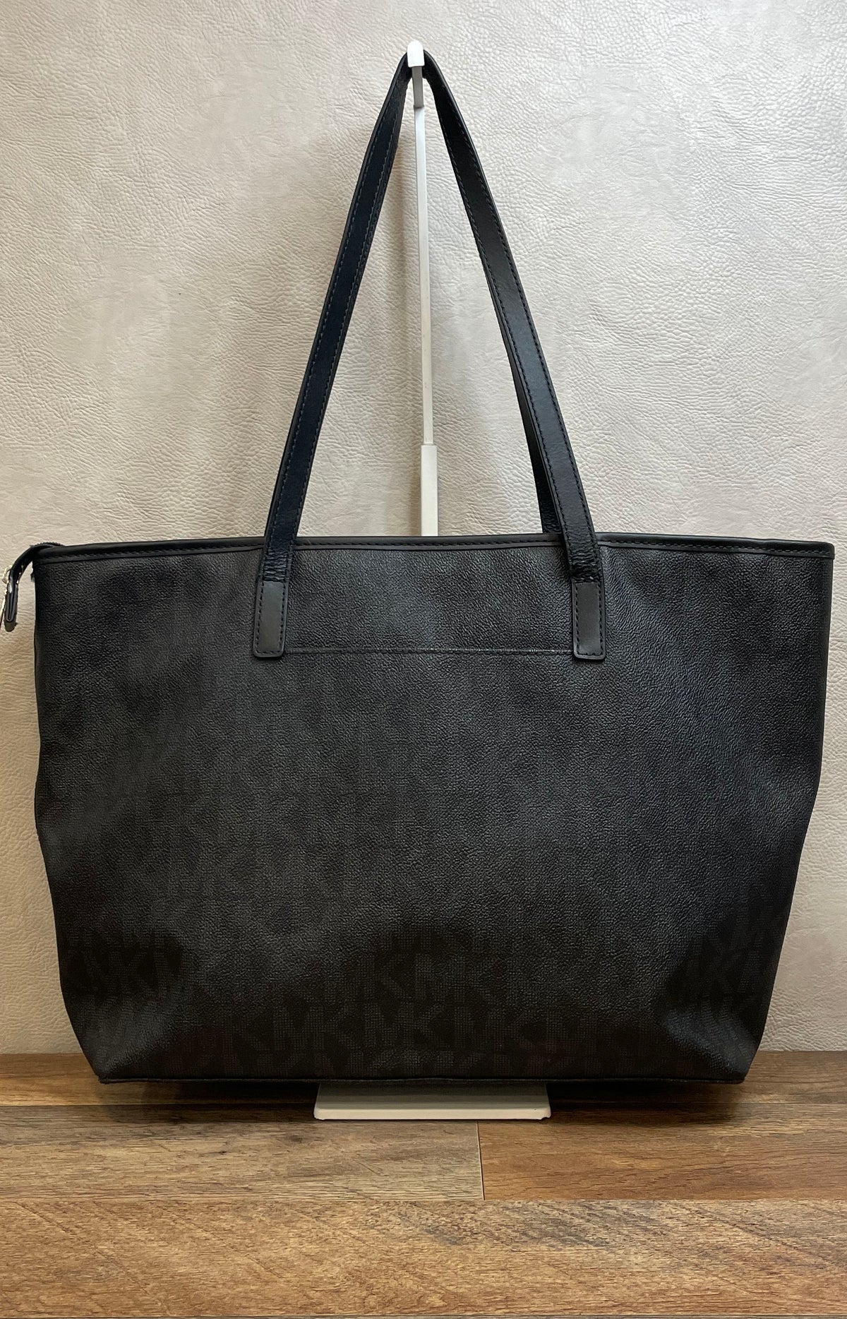 Michael Kors Black Monogram Signature Logo Tote Bag Large Silver Hardware