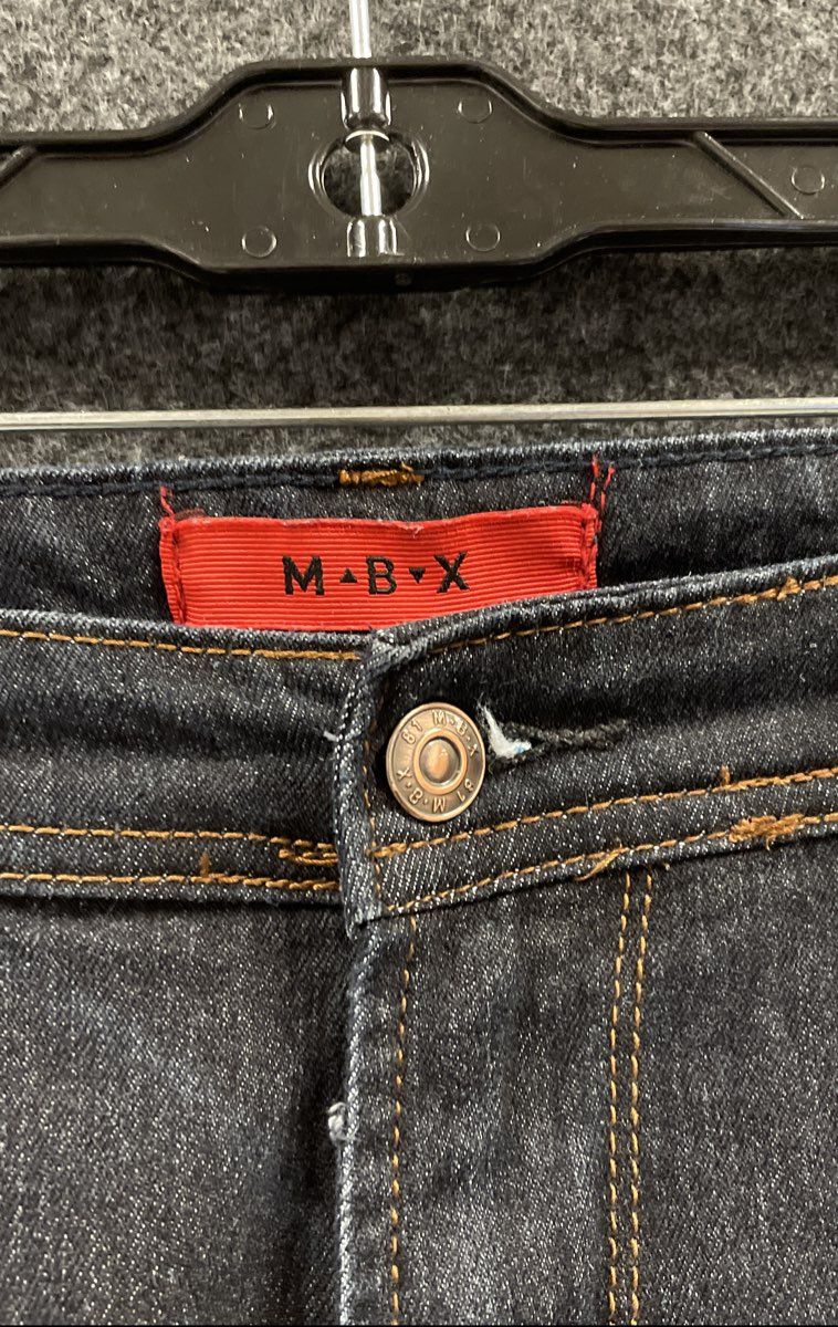 MBX Men's Dark Wash Blue Slim Fit Stretch Whiskered Distressed Jeans Sz 36x30