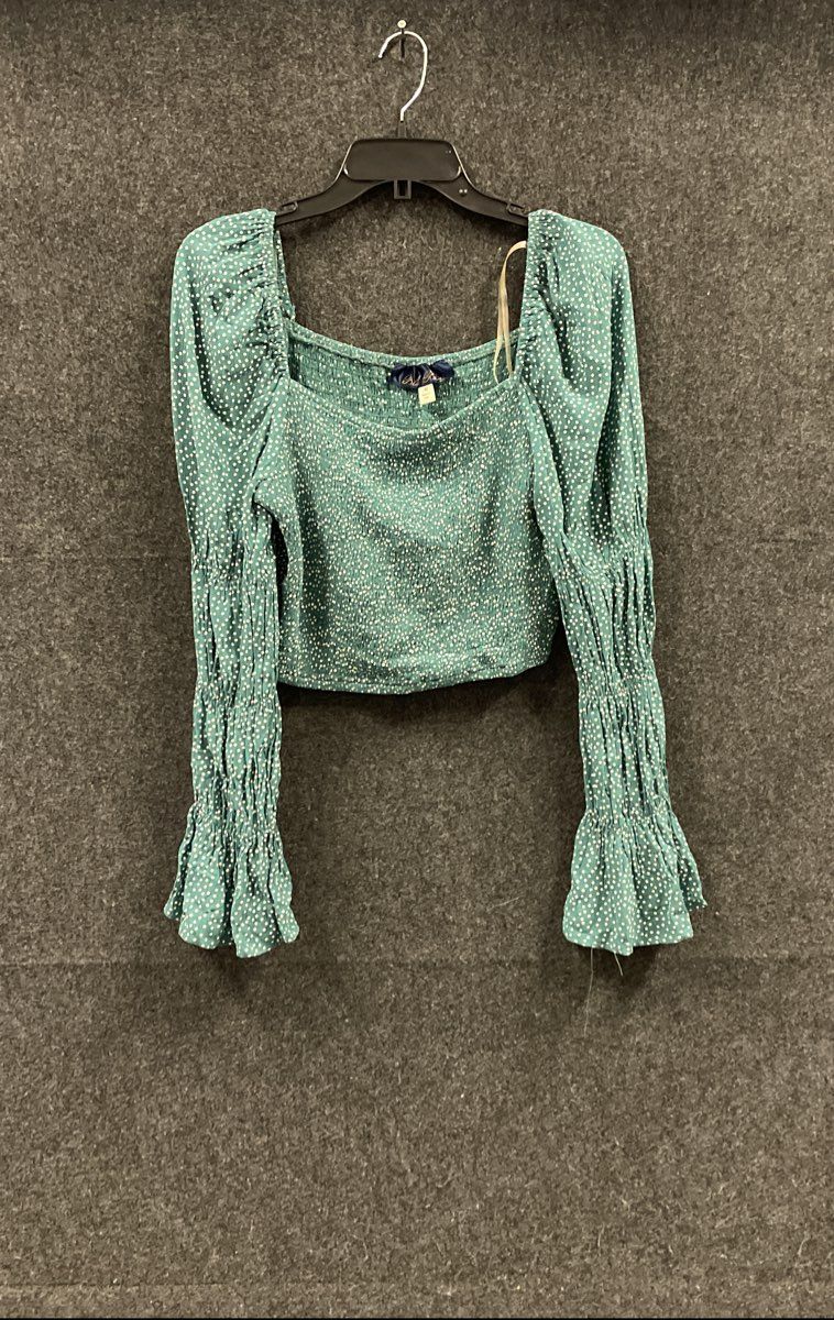 Blue Rain Women's Green Polka Dot Smocked Square Neck Crop Top Blouse M NWT