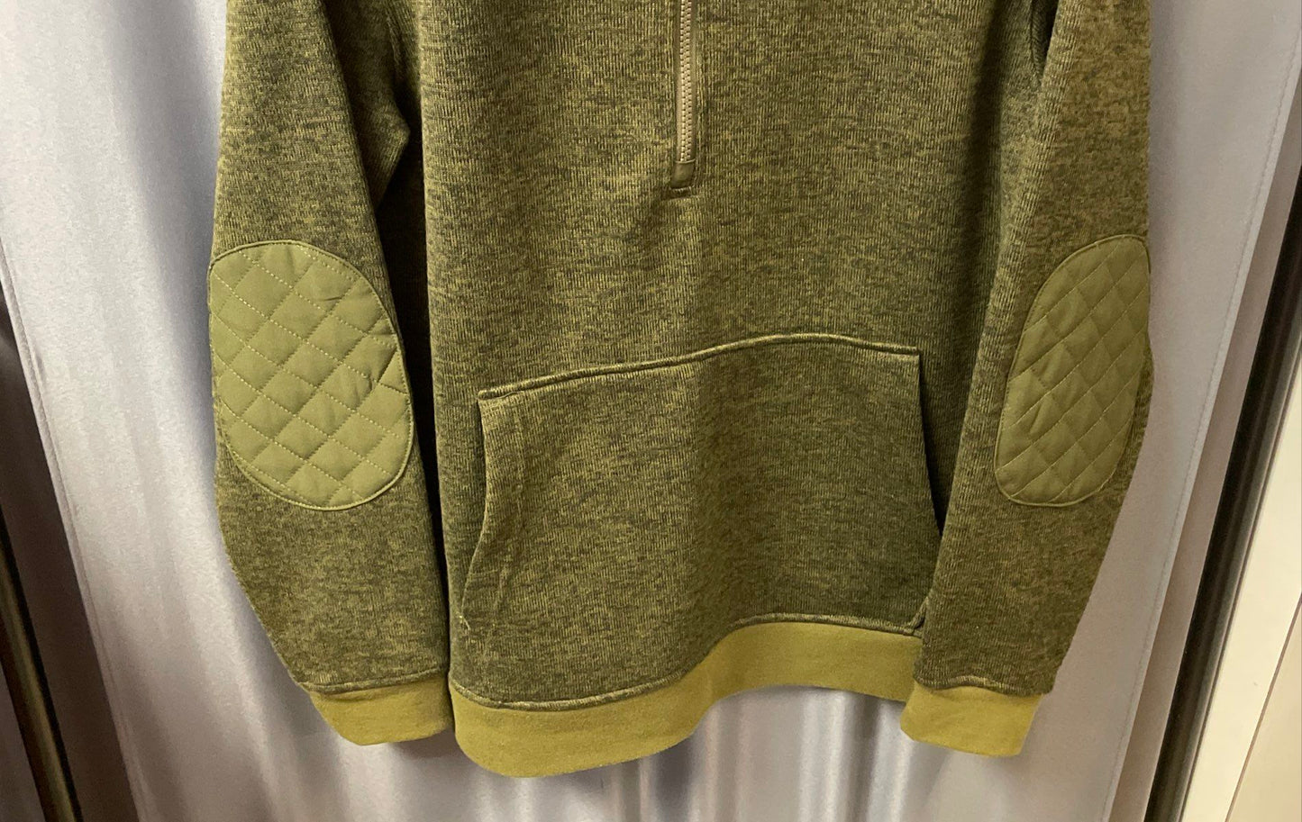 Wicked Stitch Men's Green Heathered 1/2 Zip Pullover Quilted Elbow Patches Sz L