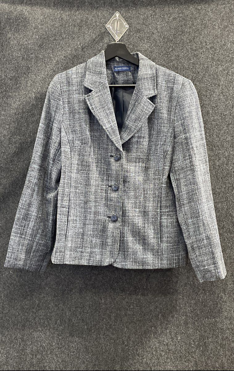 Karen Scott Women's Gray Textured 2-Piece Blazer and Trousers Suit Set Sz 10