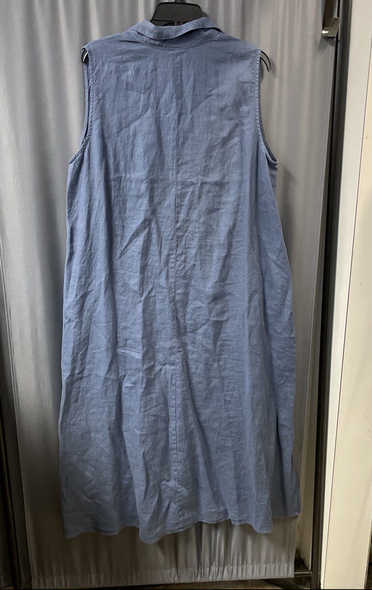 La Fixsun Women's Blue Sleeveless Linen Midi Dress Pockets Side Slits Sz S