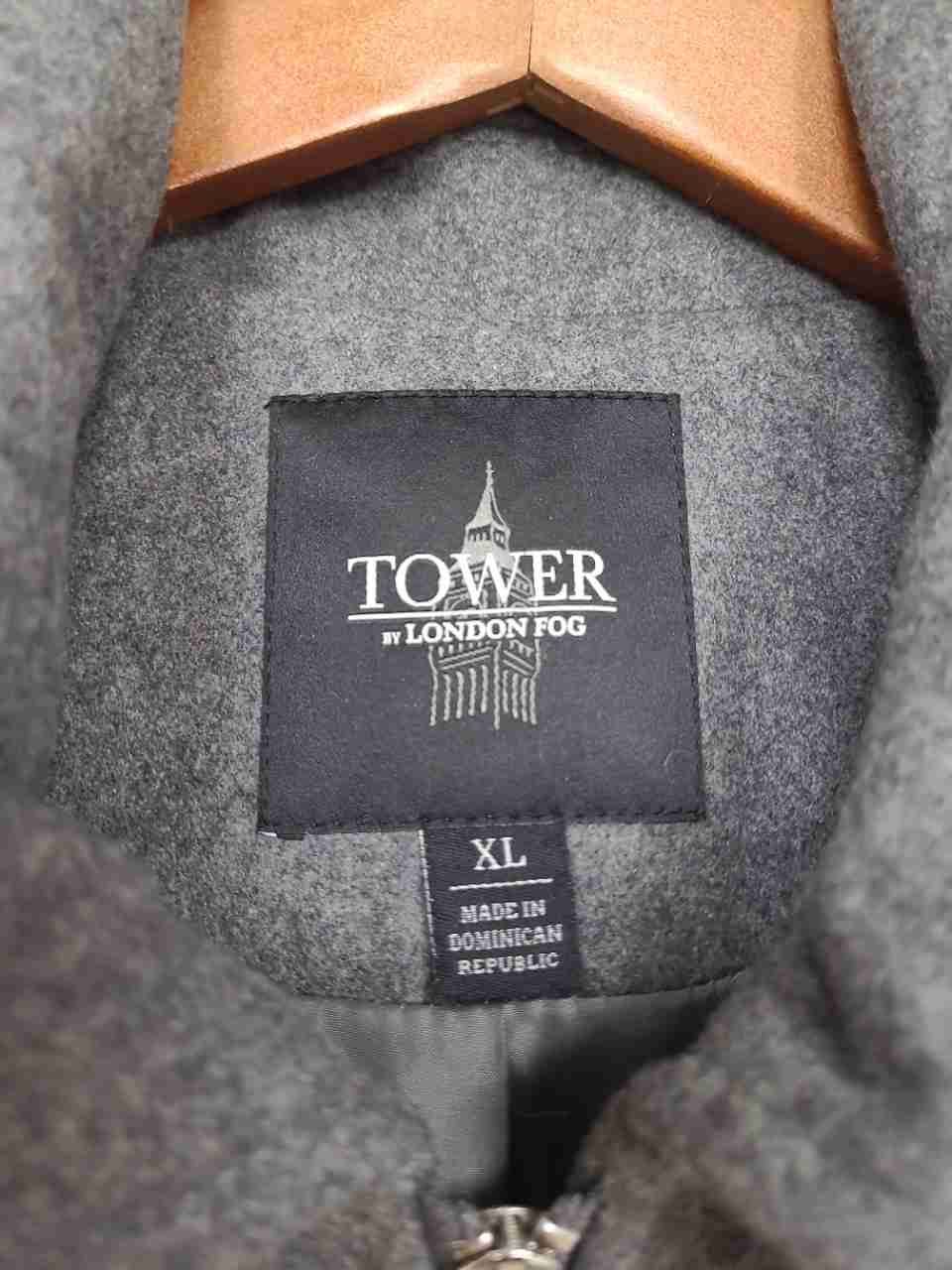 Tower by London Fog Women's Gray Wool Blend Hooded Full Zip Car Coat Size XL