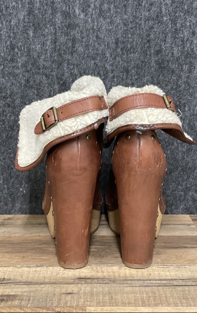 Lucky Brand Brown Leather Shearling Lined Platform Lace Up Booties Size 8