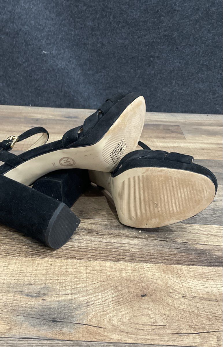 Michael Kors Black Suede Block Heel Platform Ankle Strap Sandals Size 10M