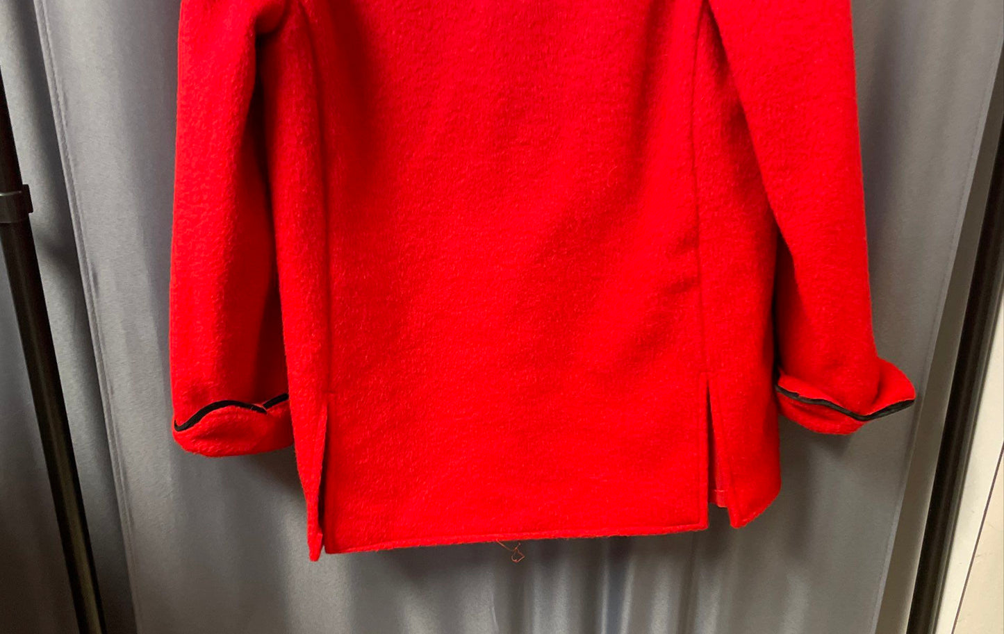 Vintage 90s Women's Red Wool Mandarin Collar Toggle Button Car Coat Sz S/M