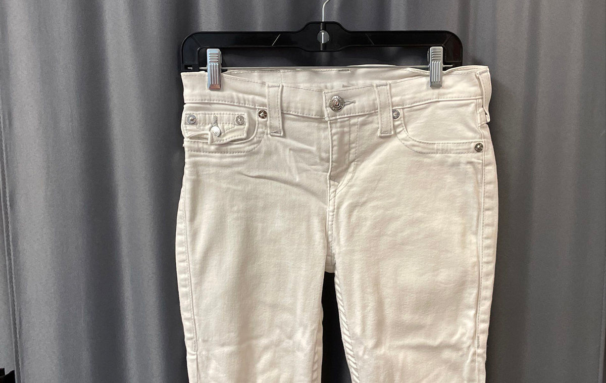 True Religion Women's White Skinny Legging Jeans Flap Pocket Horseshoe Sz 29