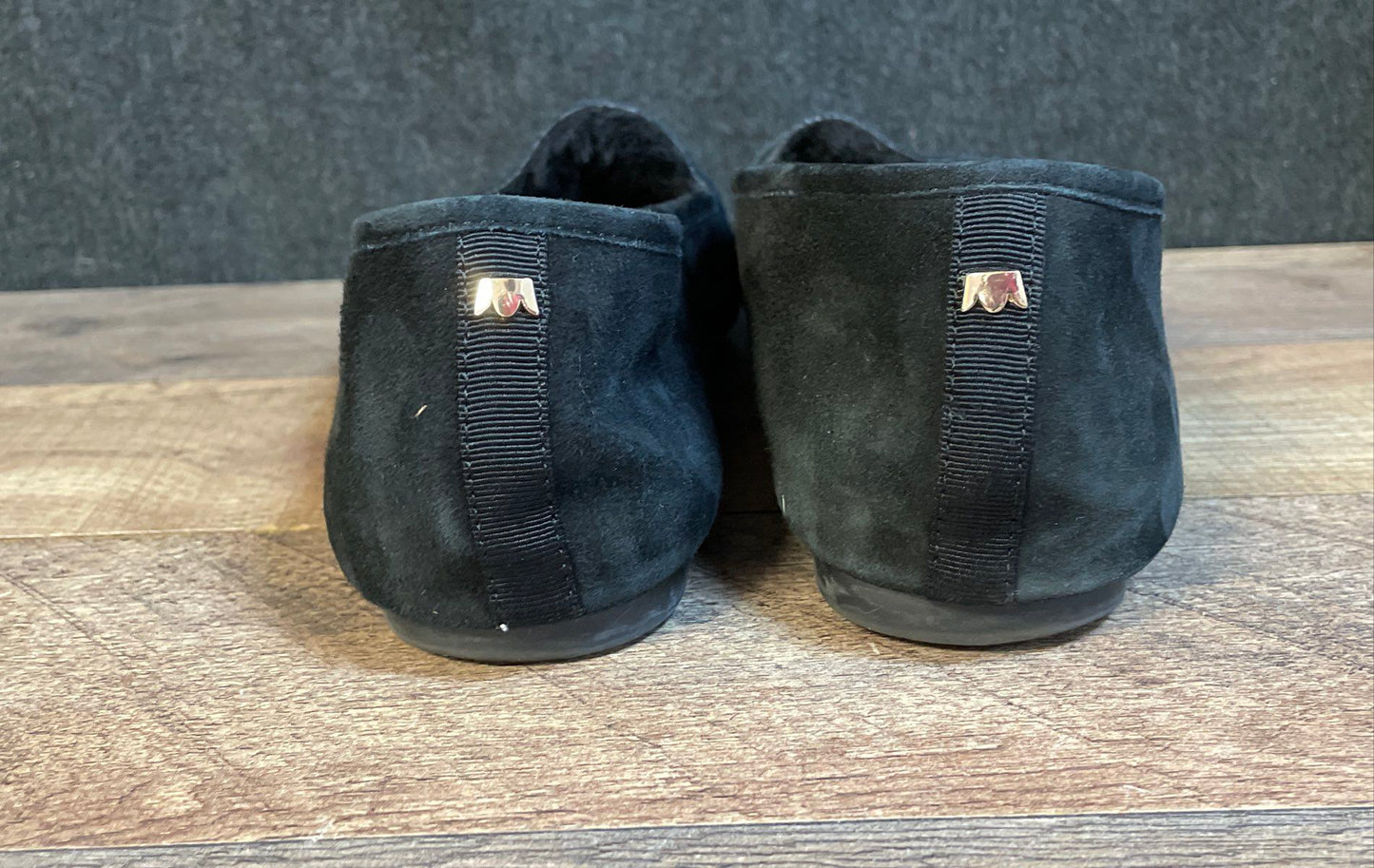 Birdies The Vesper Black Suede Faux Fur Lined Penny Loafers Women's Size 10