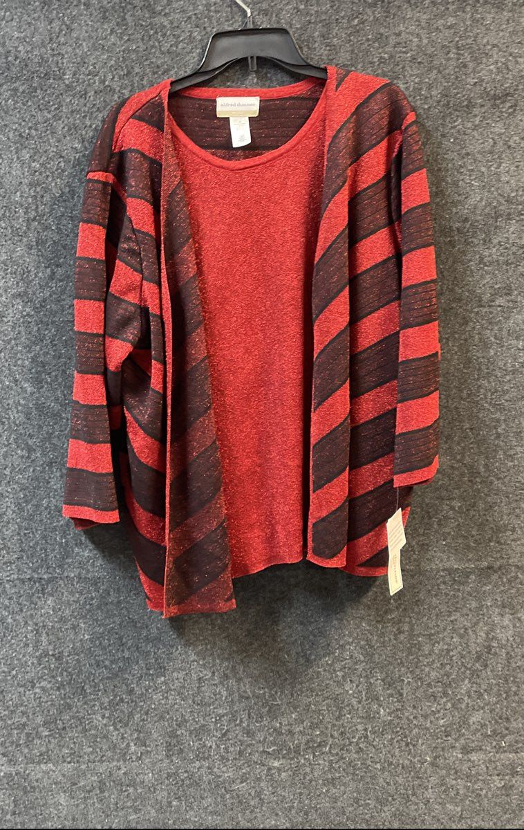 Alfred Dunner Women's Crimson Red Striped Metallic Cardigan Sz 2X NWT