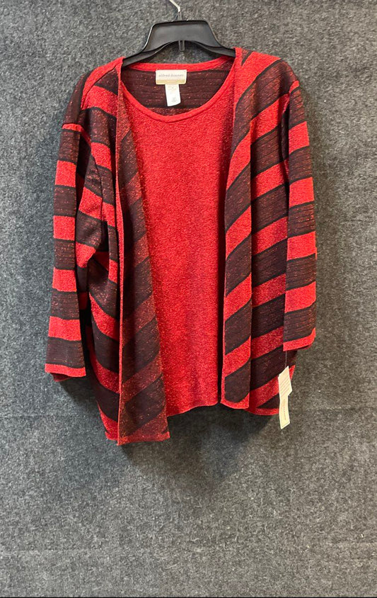Alfred Dunner Women's Crimson Red Striped Metallic Cardigan Sz 2X NWT