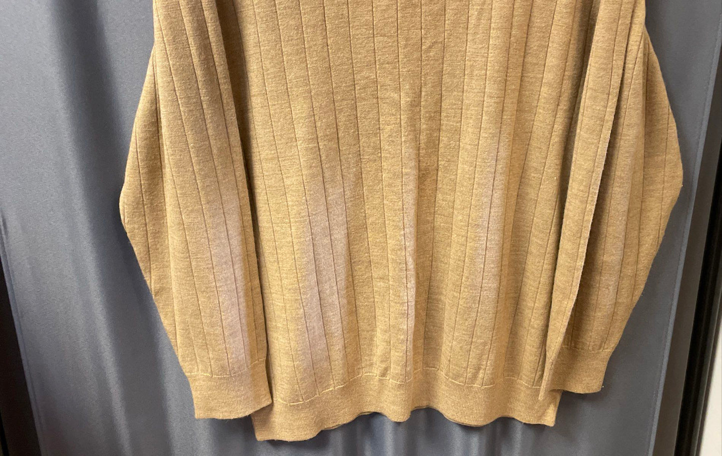 Claiborne Men's Tan Ribbed 1/4 Zip Sweater Merino Wool Blend Size XL