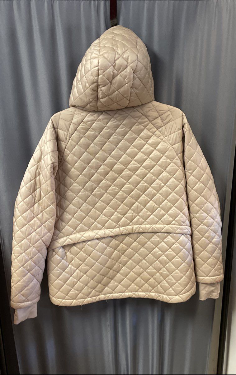 BCBGMAXAZRIA Women's Tan Quilted Puffer Jacket Hooded Eco-Friendly Fill Sz M