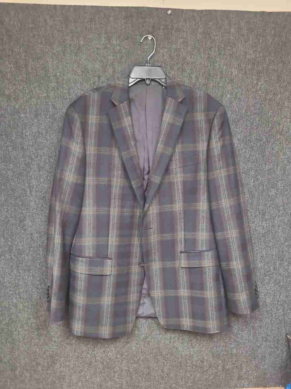 Michael Kors Men's Gray Brown Plaid 100% Wool Blazer Jacket XXL
