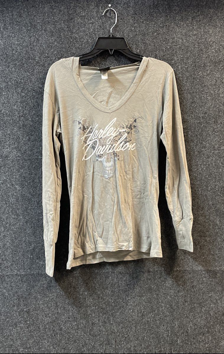 Harley-Davidson Women's Skull Graphic Long Sleeve Hoodie T-Shirt Bravado Sz L