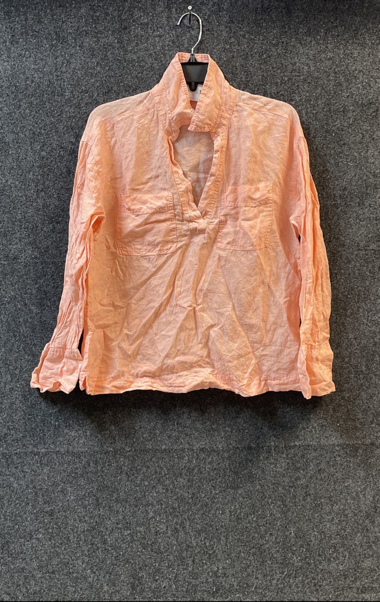 Martha Stewart Women's Peach 100% Linen Long Sleeve Split Neck Shirt Sz M