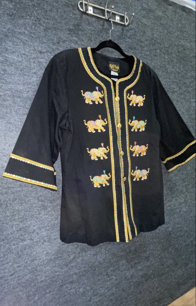 Vintage Bob Mackie Wearable Art Women's Black Embroidered Elephant Jacket Size S