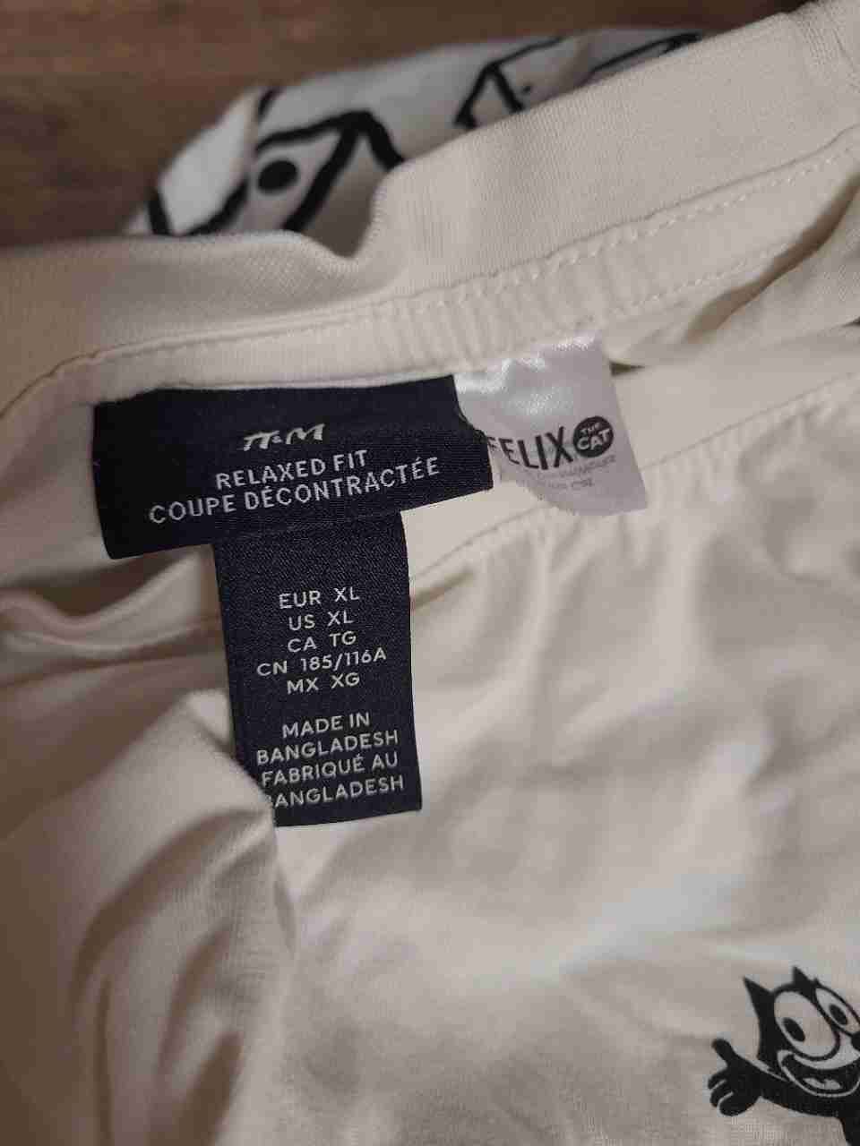 H&M Felix The Cat Long Sleeve Graphic T-Shirt Relaxed Fit Cream White Sz XL
