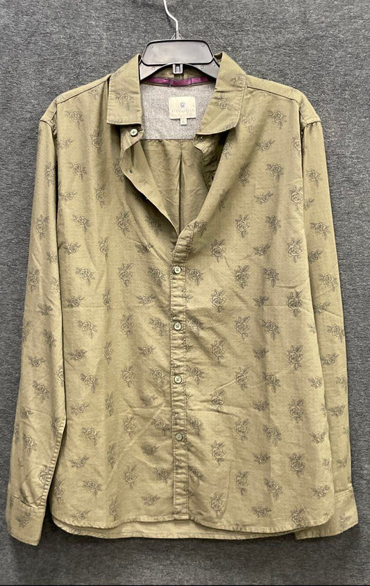 Steel & Jelly Men's Olive Green Floral Rose Print Cotton Button Down Shirt XL