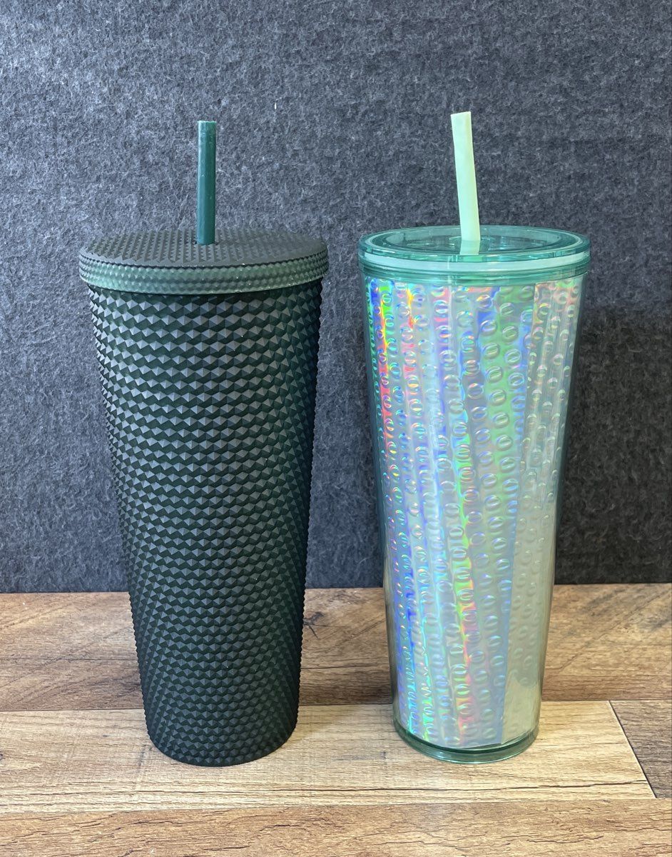 Starbucks Green Studded & Iridescent Tumbler Cold Cup 2 Piece Lot 24oz