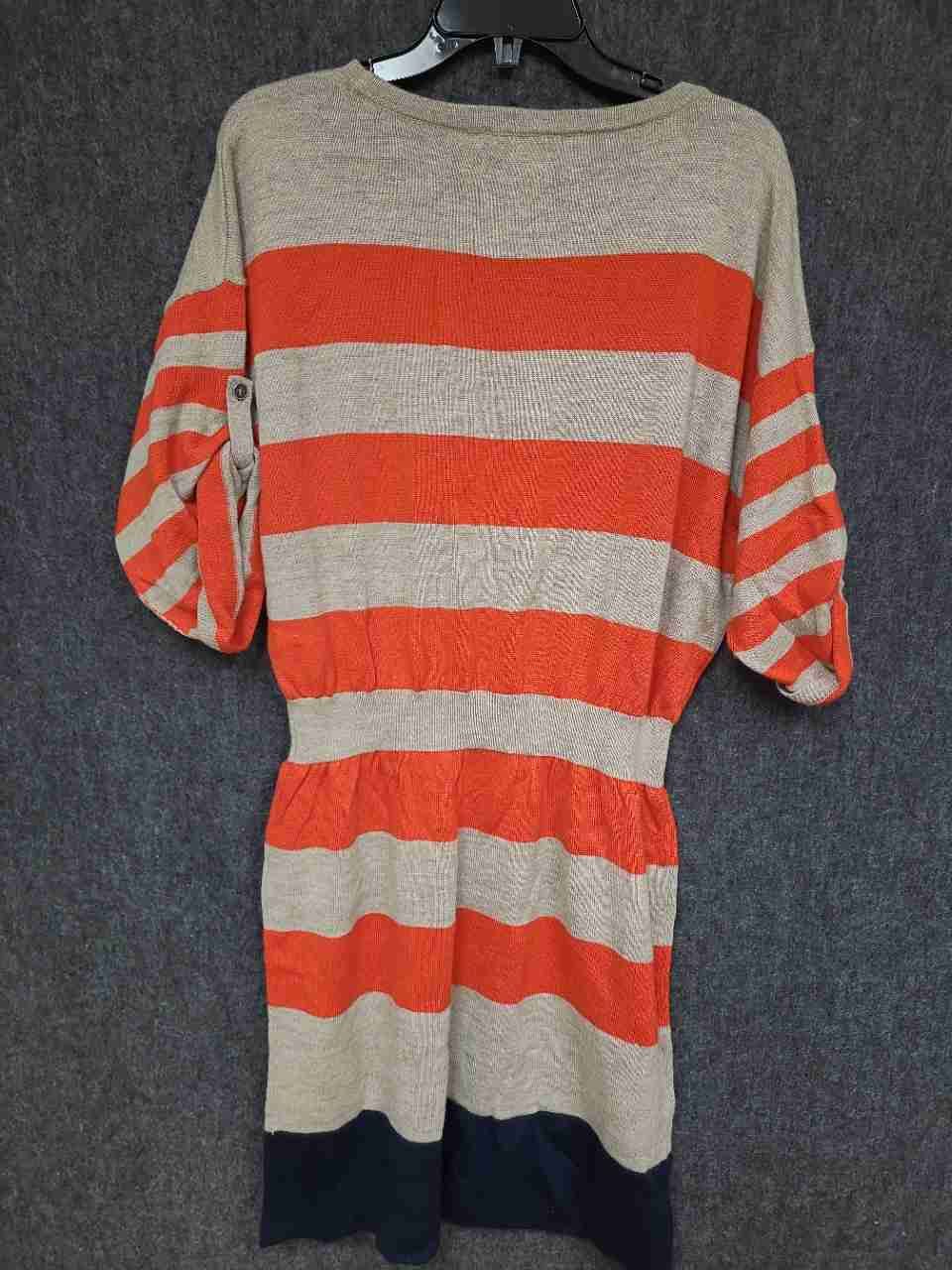 Loft Women's Orange Striped Merino Wool Blend Knit Sweater Dress NWT Sz L