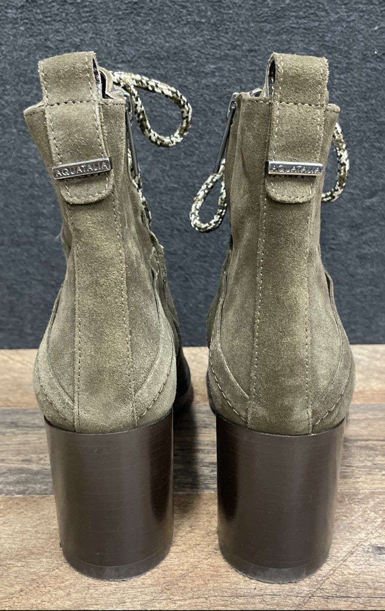 Aquatalia Olive Green Suede Lace Up Ankle Boots Women's Size 9.5M