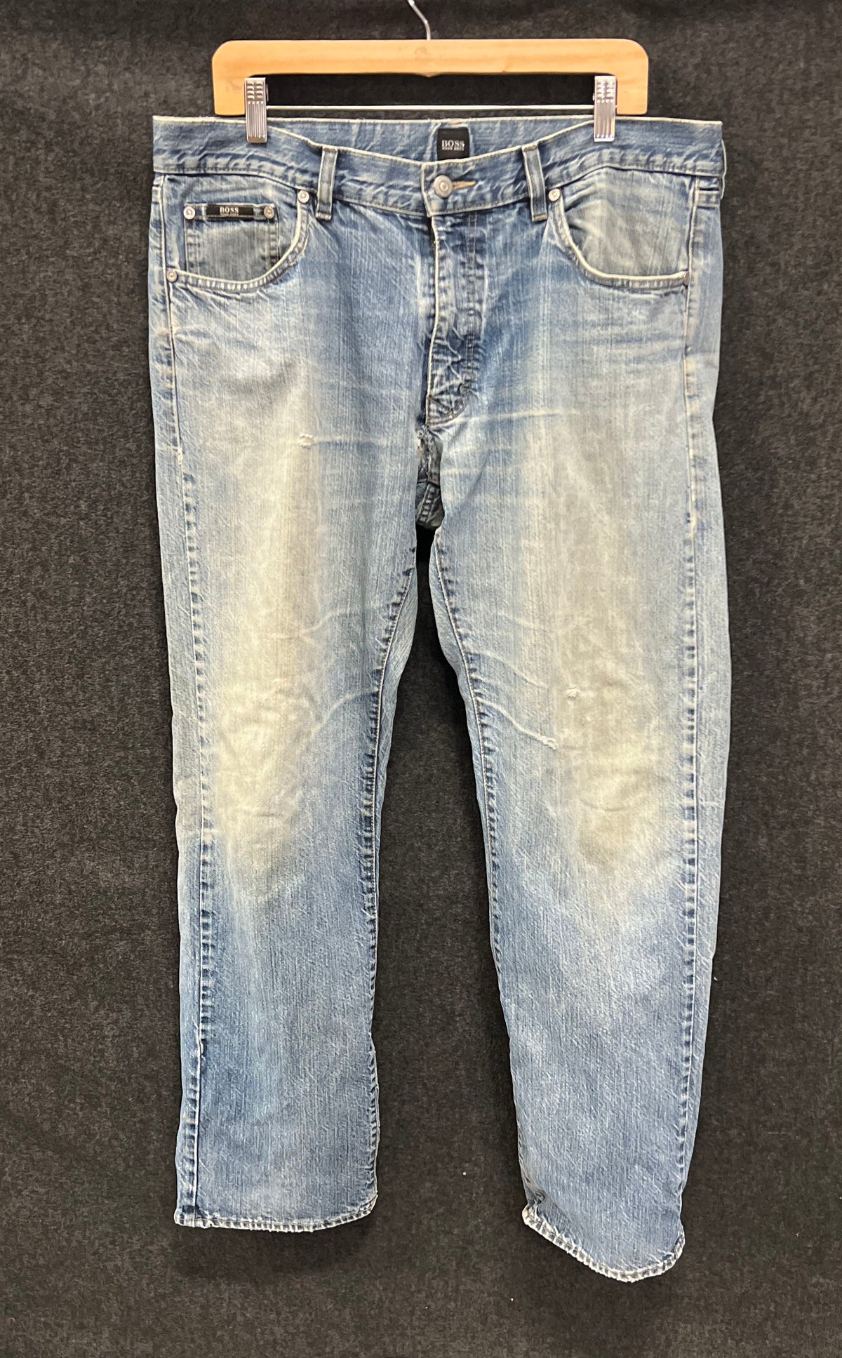 BOSS Hugo Boss Men's Light Wash Straight Leg Denim Jeans Faded Distressed