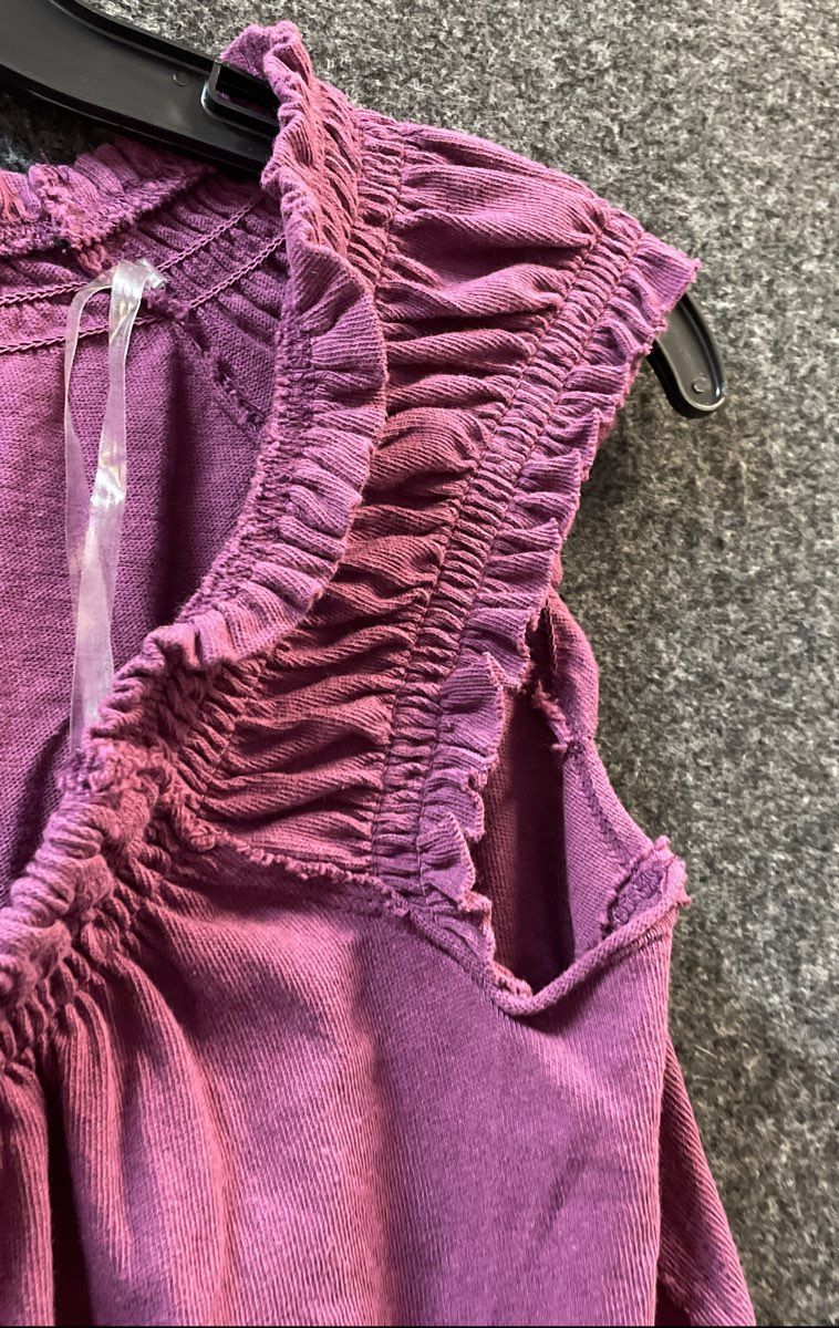 Lucky Brand Women's Purple Ruched Cap Sleeve Cotton Hi-Low Blouse Top Sz S