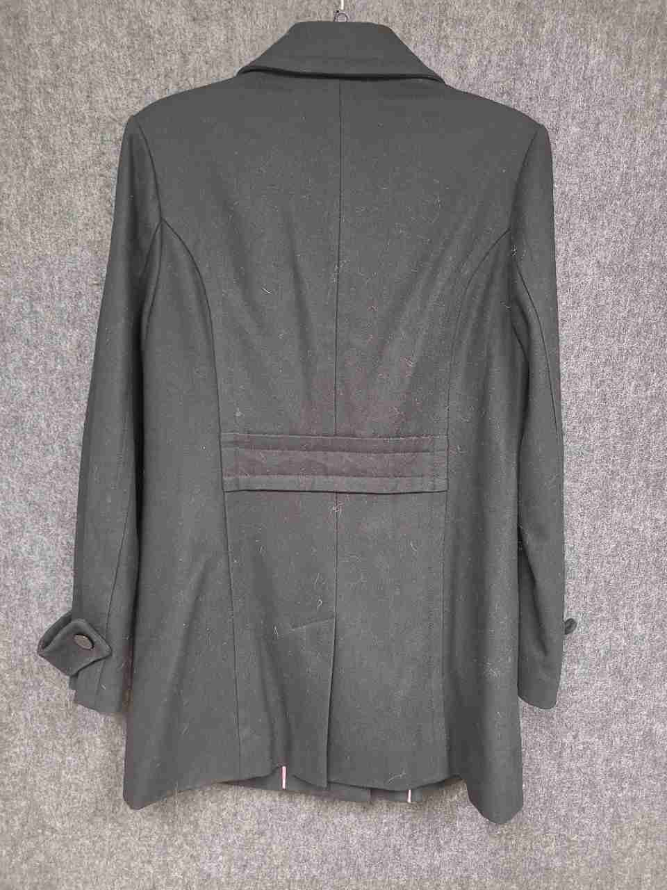 TNG Apparel Women's Black Wool Blend Mid-Length Concealed Button Coat Sz S