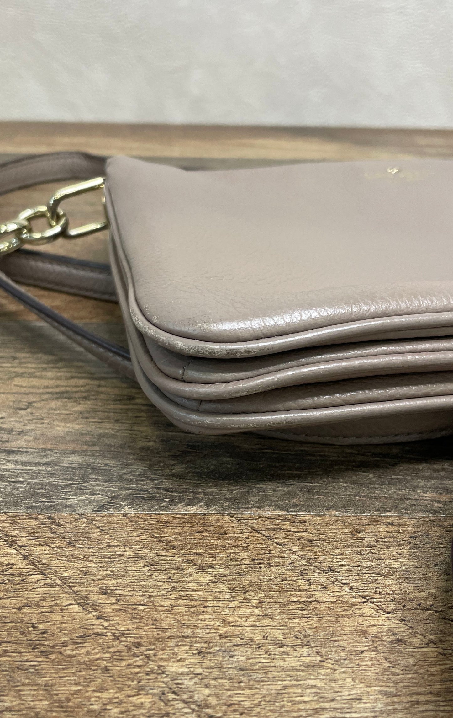 Kate Spade Taupe Pebbled Leather Triple Compartment Crossbody Bag Gold Hardware