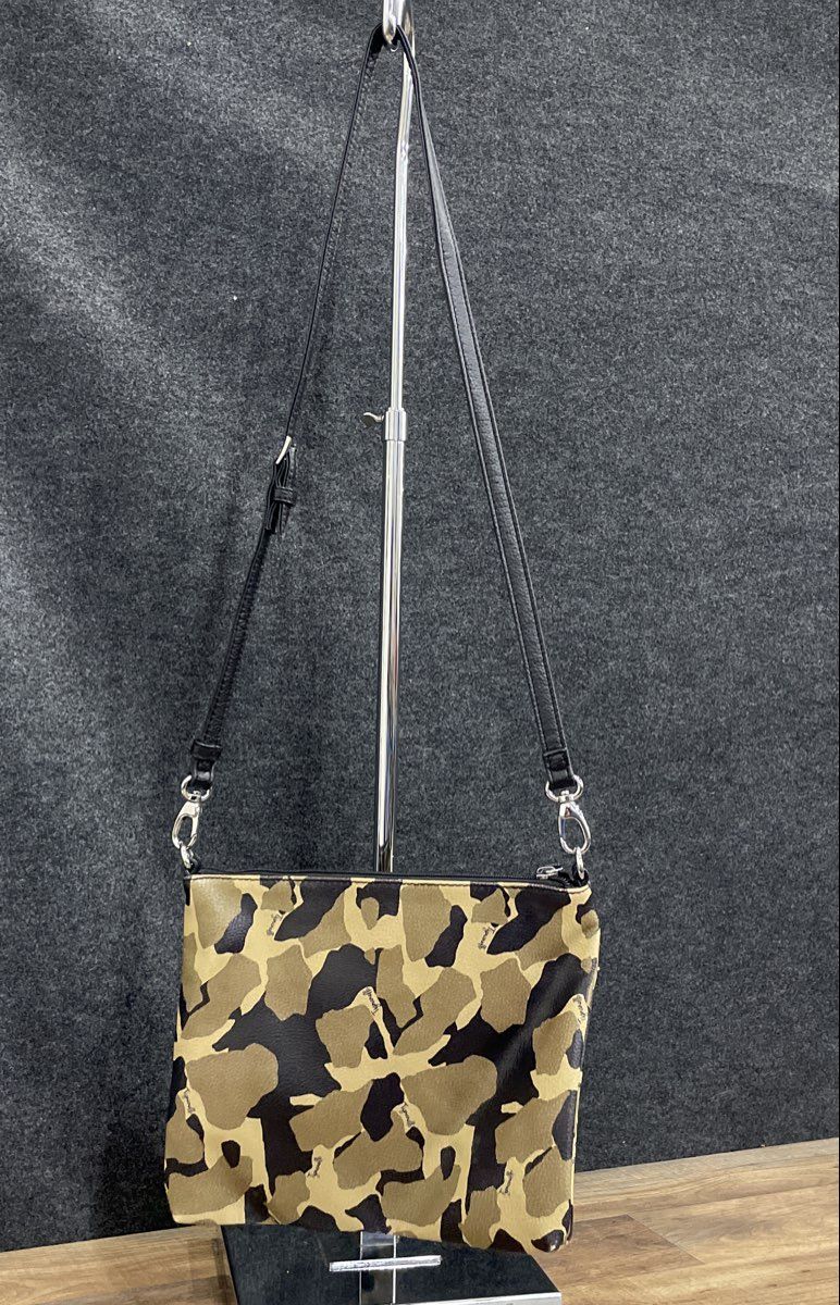 Tignanello Green Camo Leather Crossbody Bag Silver Hardware